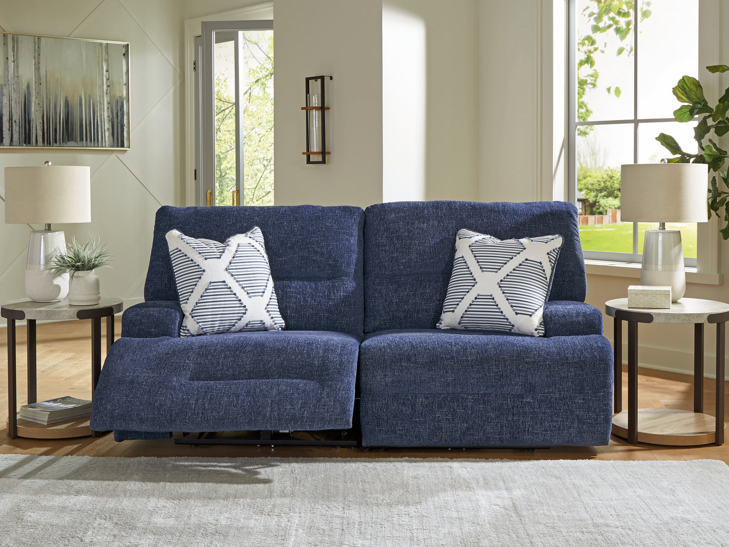 Myers Furniture Outlet - Ashley Furniture - Acklen Place Sectional - 2-Piece Power Reclining Sectional / Navy - 93607S16