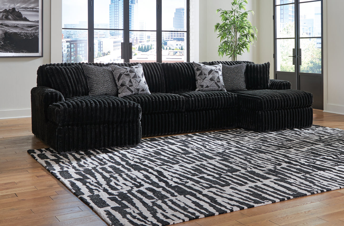 Myers Furniture Outlet - Ashley Furniture - Midnight-Madness Sectional - RAF 3-Piece Sectional with Chaise / Onyx - 98103S5