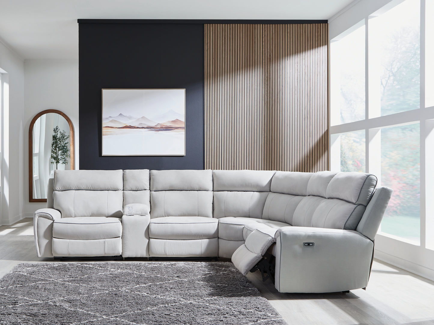 Myers Furniture Outlet - Ashley Furniture - Social Pointe Sectional - 6-Piece Power Reclining Sectional / Pearl/Ash - PC98802S10