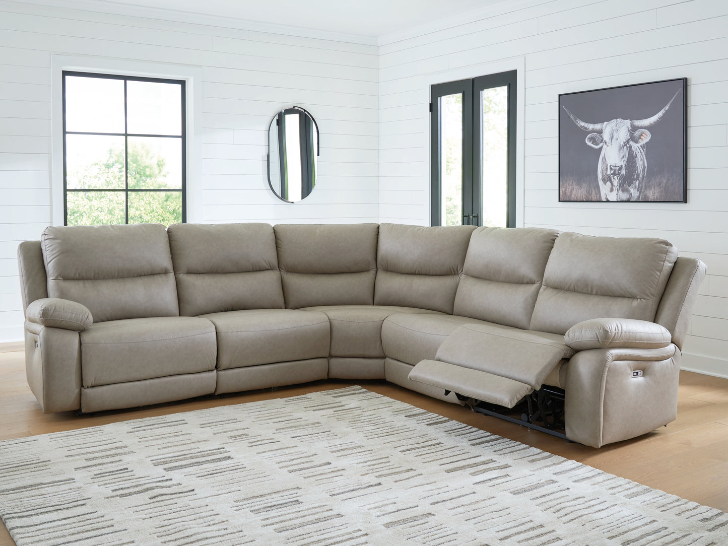 Myers Furniture Outlet - Ashley Furniture - Narwhal Place Sectional - 5-Piece Power Reclining Sectional / Pebble - PC99201S8