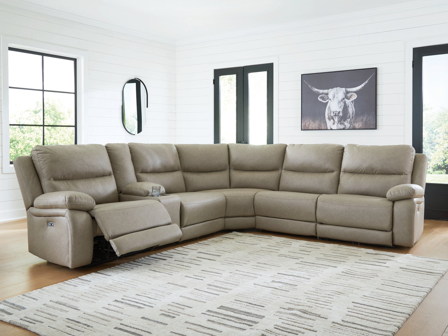 Myers Furniture Outlet - Ashley Furniture - Narwhal Place Sectional - 6-Piece Reclining Sectional with Storage Console / Pebble - PC99201S36
