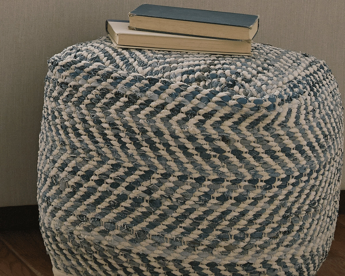 Myers Furniture Outlet - Ashley Furniture - Chevron Pouf - Pouf / Blue - A1000445