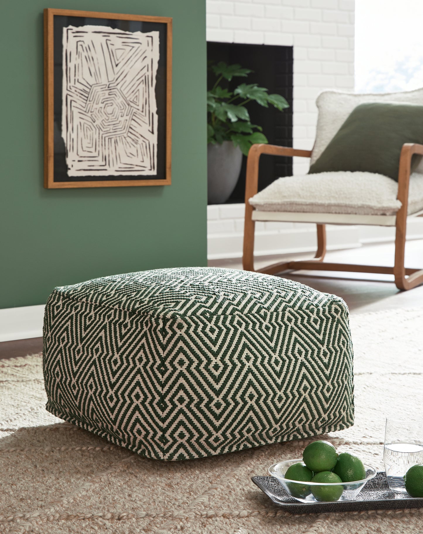 Myers Furniture Outlet - Ashley Furniture - Abacy Pouf - Pouf / Green/Ivory - A1001053