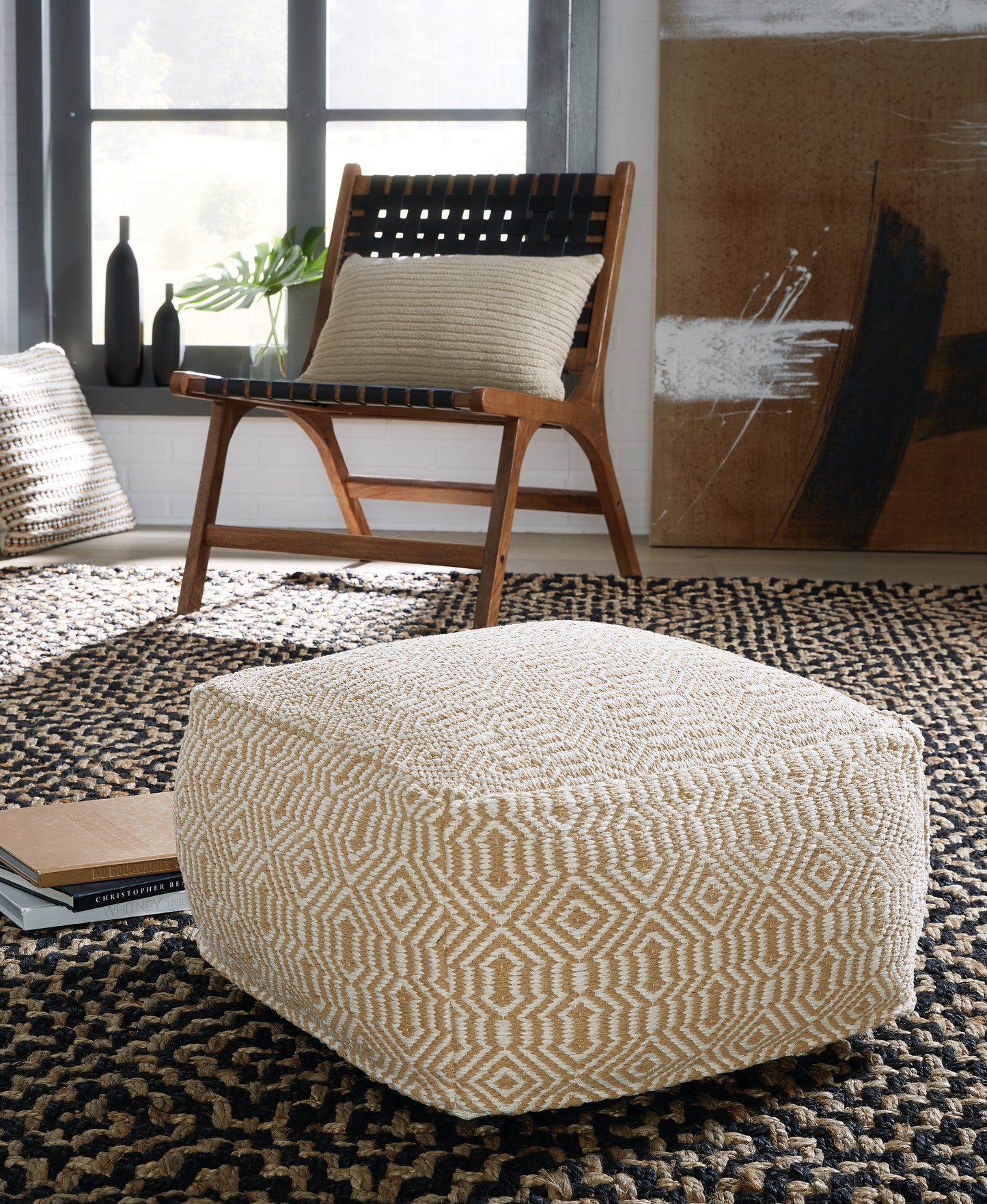 Myers Furniture Outlet - Ashley Furniture - Adamont Pouf - Pouf / Tan/Ivory - A1001059