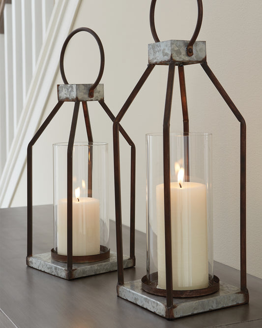 Myers Furniture Outlet - Ashley Furniture - Diedrick Candle Holder - Lantern Set (Set of 2) / Gray/Black - A2000346
