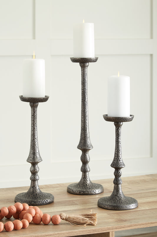 Myers Furniture Outlet - Ashley Furniture - Eravell Candle Holder - Candle Holder Set (3/CN) / Pewter Finish - A2000584