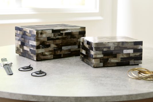 Myers Furniture Outlet - Ashley Furniture - Ellford Box (Set of 2) - Box Set (Set of 2) / Black/Brown/Cream - A2000596