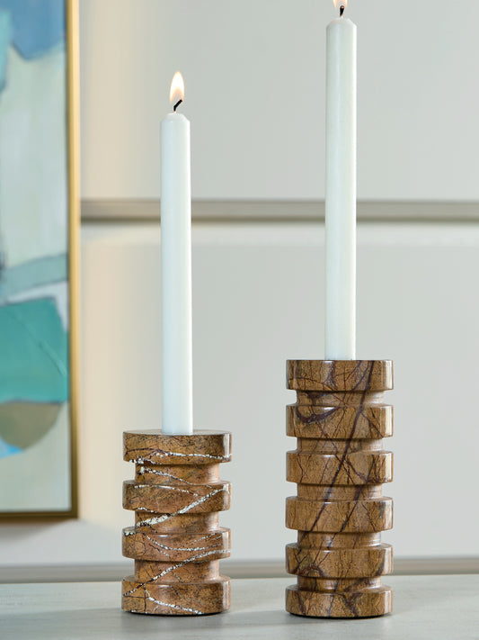 Myers Furniture Outlet - Ashley Furniture - Emsleyfield Candle Holder - Candle Holder Set (Set of 2) / Tan - A2000735