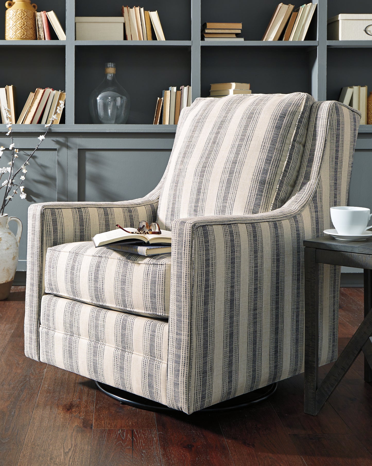 Myers Furniture Outlet - Ashley Furniture - Kambria Swivel Glider Accent Chair - Swivel Glider Accent Chair / Ivory/Black - A3000207