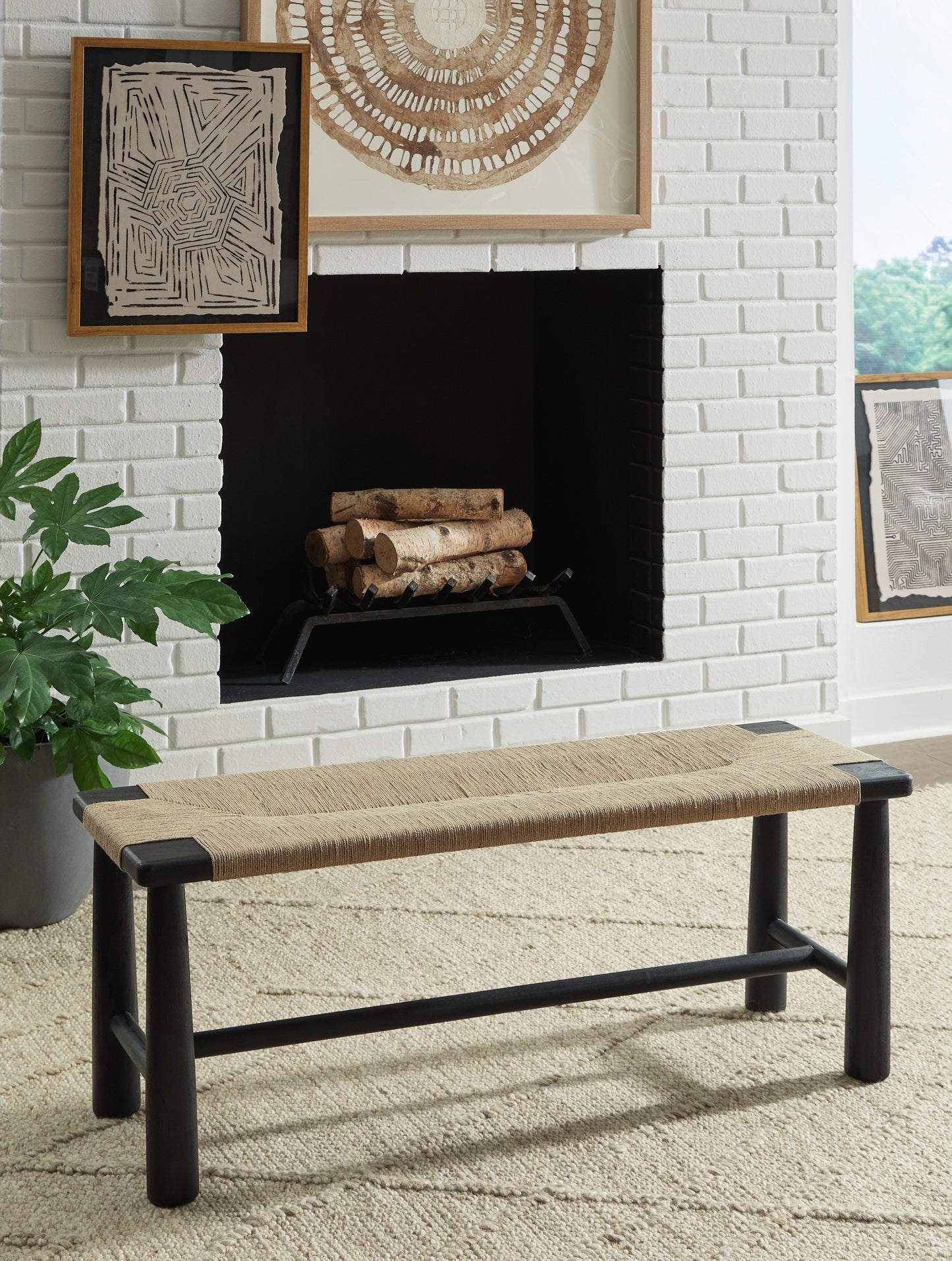 Myers Furniture Outlet - Ashley Furniture - Acerman Accent Bench - Accent Bench / Black/Natural / 48"W x 16"D x 18"H - A3000684