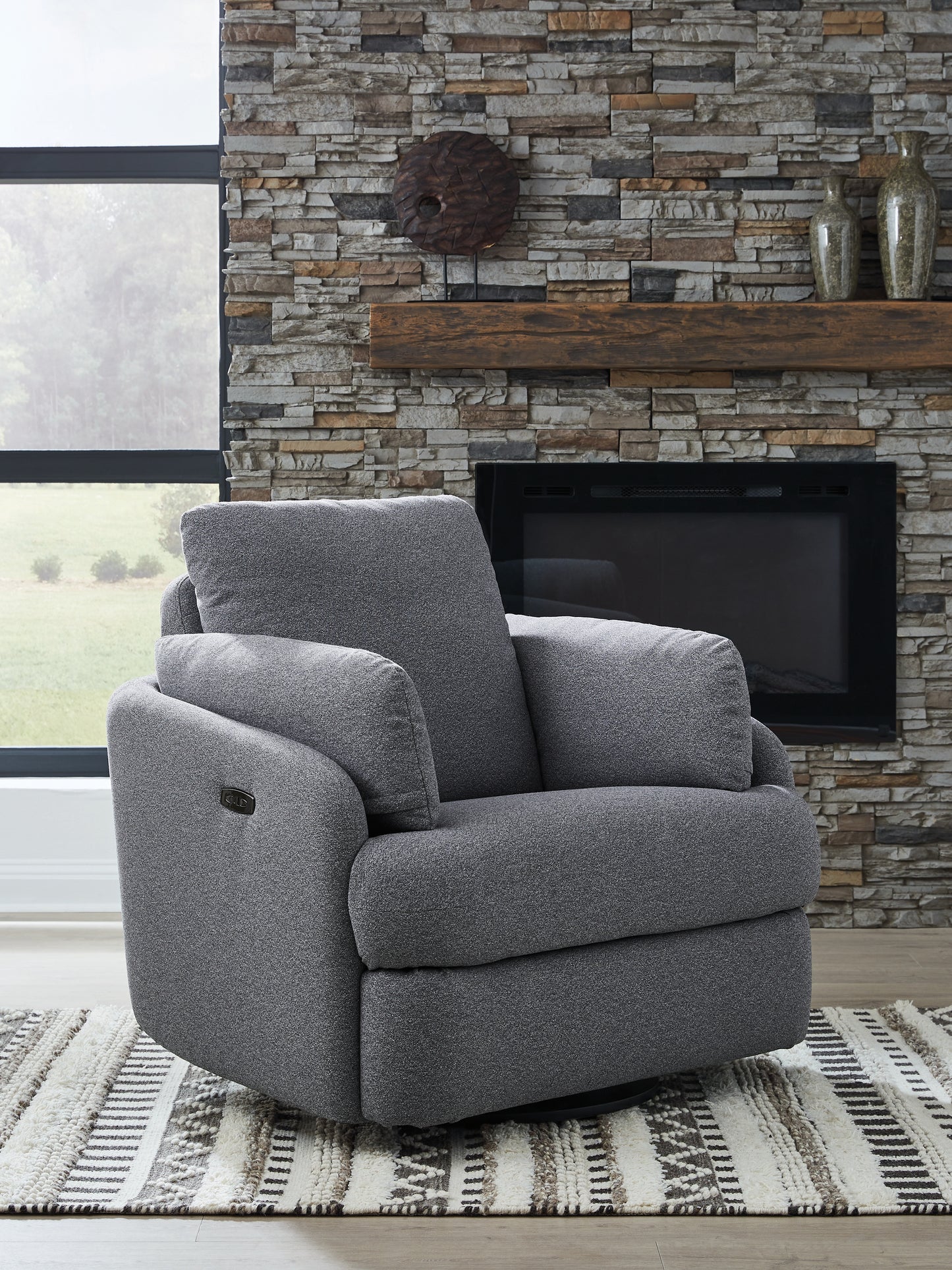 Myers Furniture Outlet - Ashley Furniture - Alainmont Next-Gen Nuvella Swivel Power Recliner - Swivel Power Recliner / Salt and Pepper - A3000738