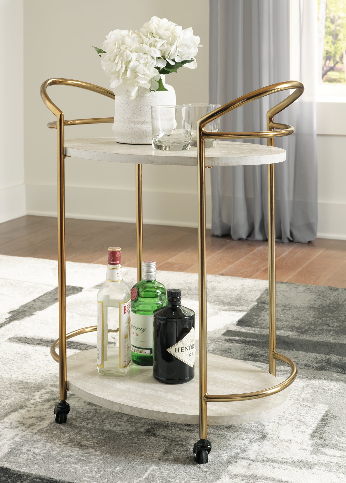 Myers Furniture Outlet - Ashley Furniture - Tarica Bar Cart - Bar Cart / Cream/Gold Finish - A4000502