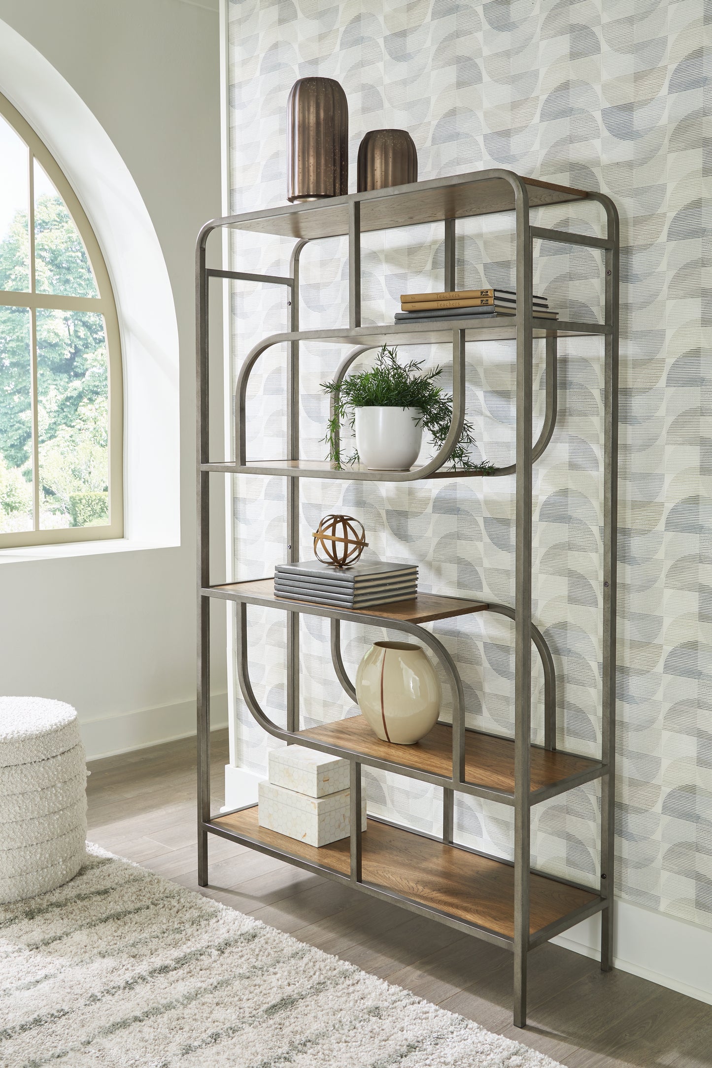 Myers Furniture Outlet - Ashley Furniture - Jaddon Bookcase - Bookcase / Brown/Antique Silver - A4000587