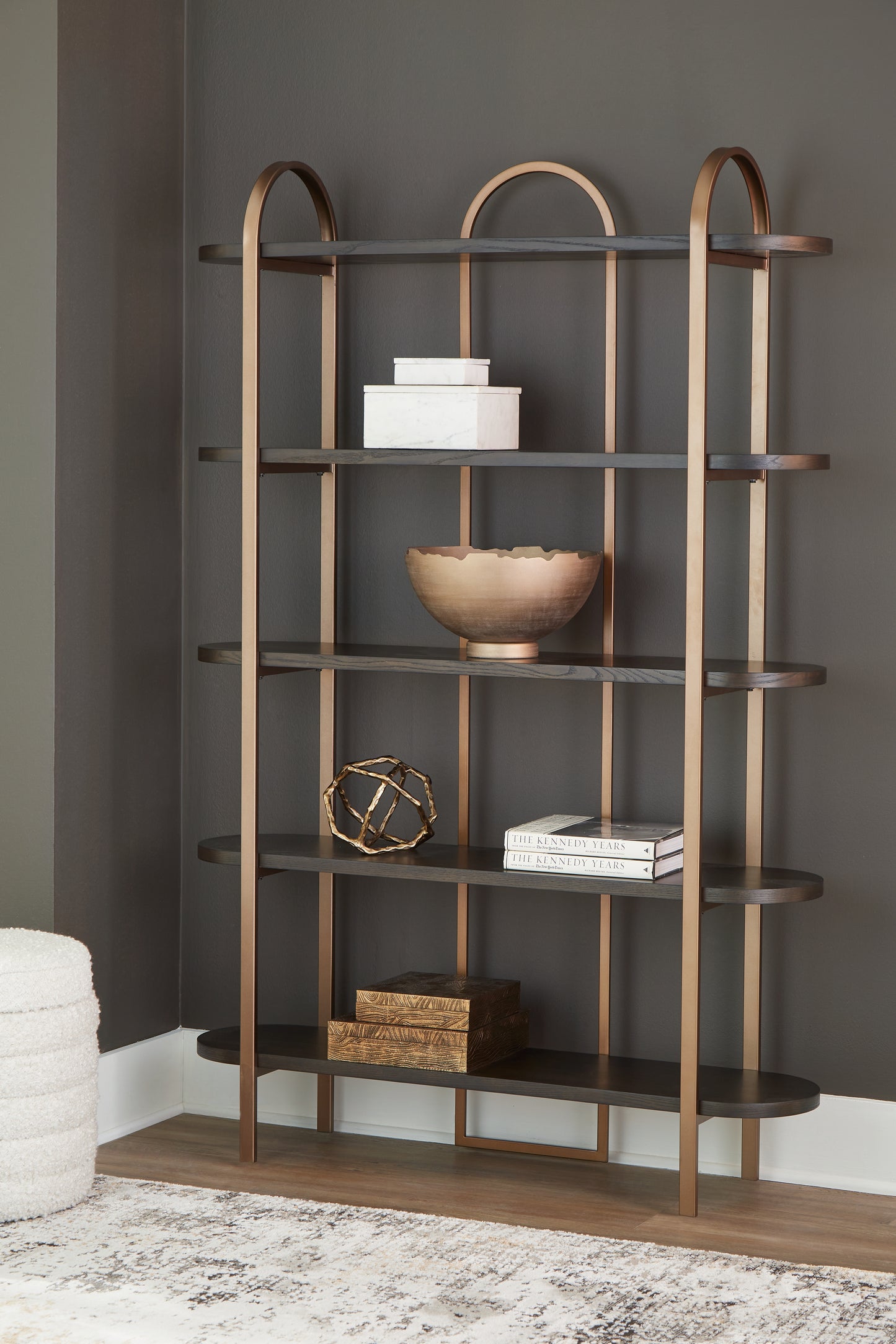 Myers Furniture Outlet - Ashley Furniture - Brentmour Bookcase - Bookcase / Brown/Gold Finish - A4000589