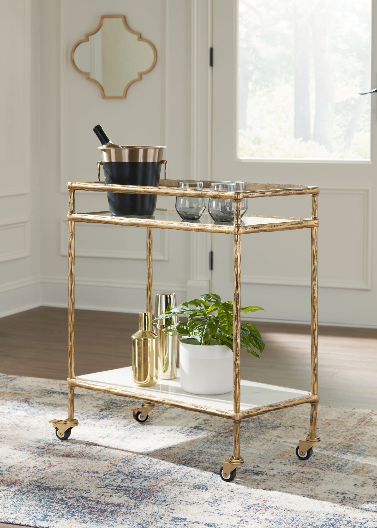 Myers Furniture Outlet - Ashley Furniture - Plattfield Bar Cart - Bar Cart / Antique Gold Finish - A4000625
