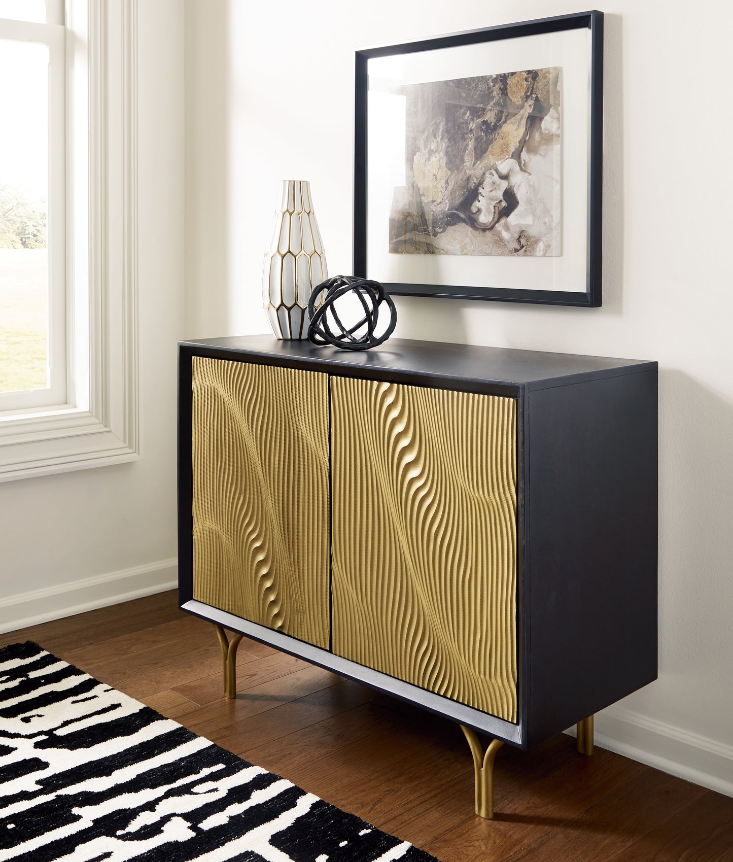 Myers Furniture Outlet - Ashley Furniture - Tayner Accent Cabinet - Accent Cabinet / Black/Gold Finish - A4000654