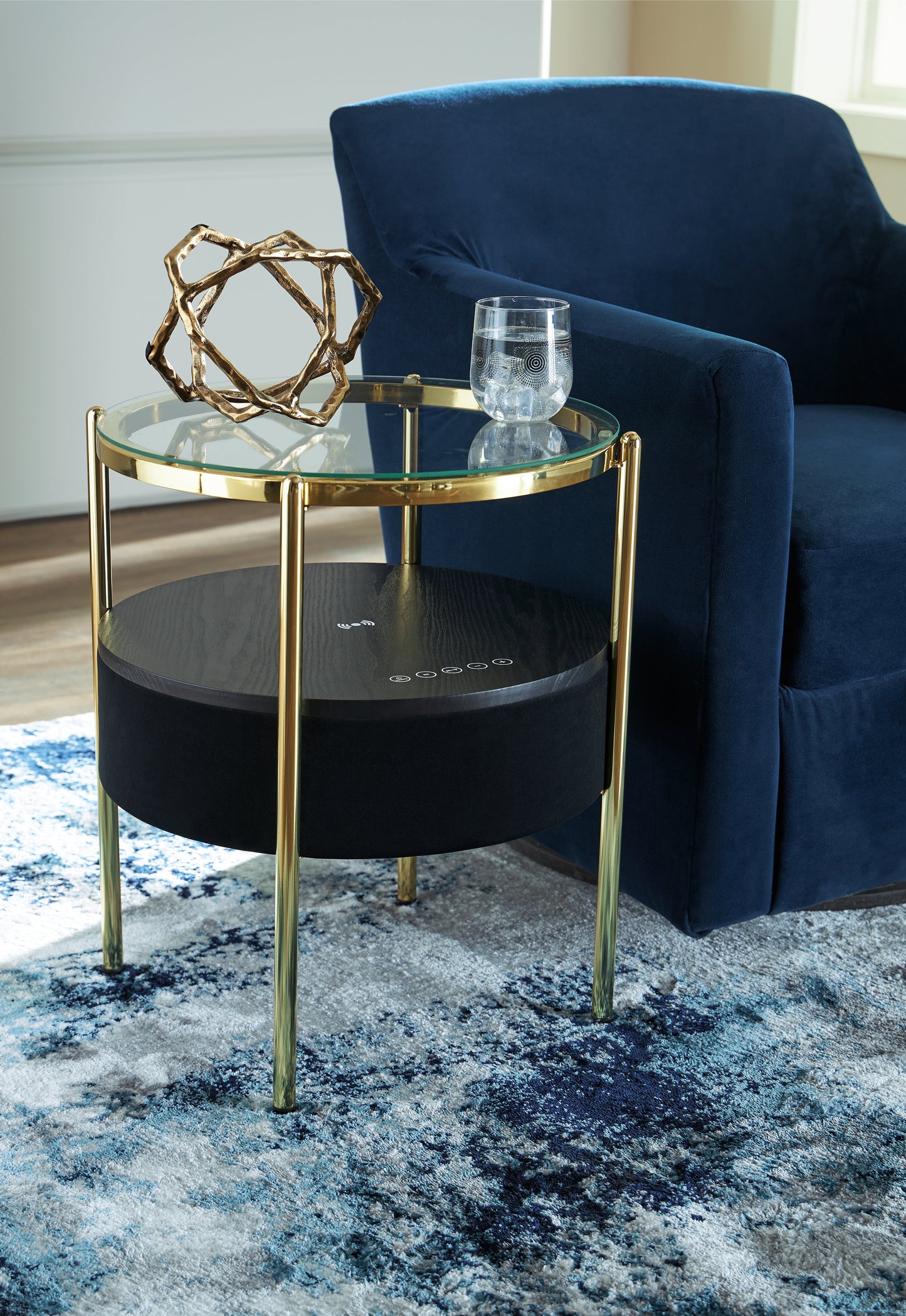 Myers Furniture Outlet - Ashley Furniture - Nedman Accent Table with Speaker - Accent Table with Speaker / Black/Gold Finish - A4000669