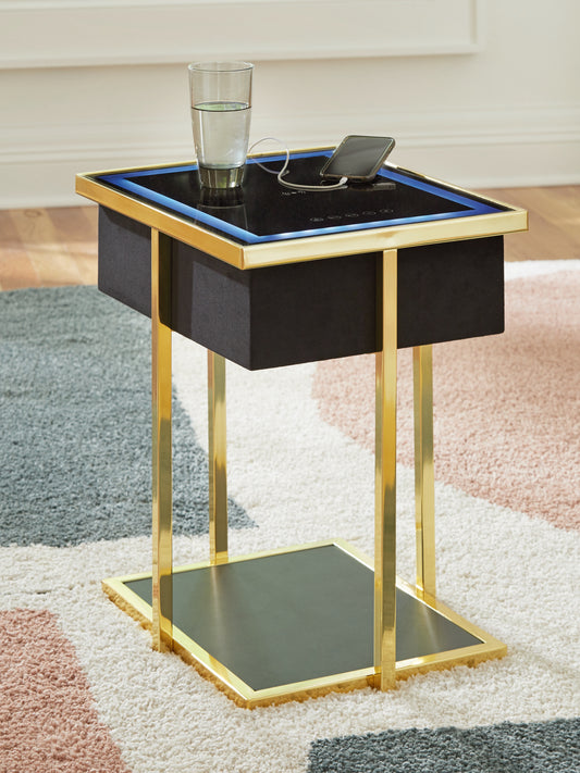 Myers Furniture Outlet - Ashley Furniture - Rexwell Accent Table with Speaker - Accent Table with Speaker / Black/Gold Finish - A4000681