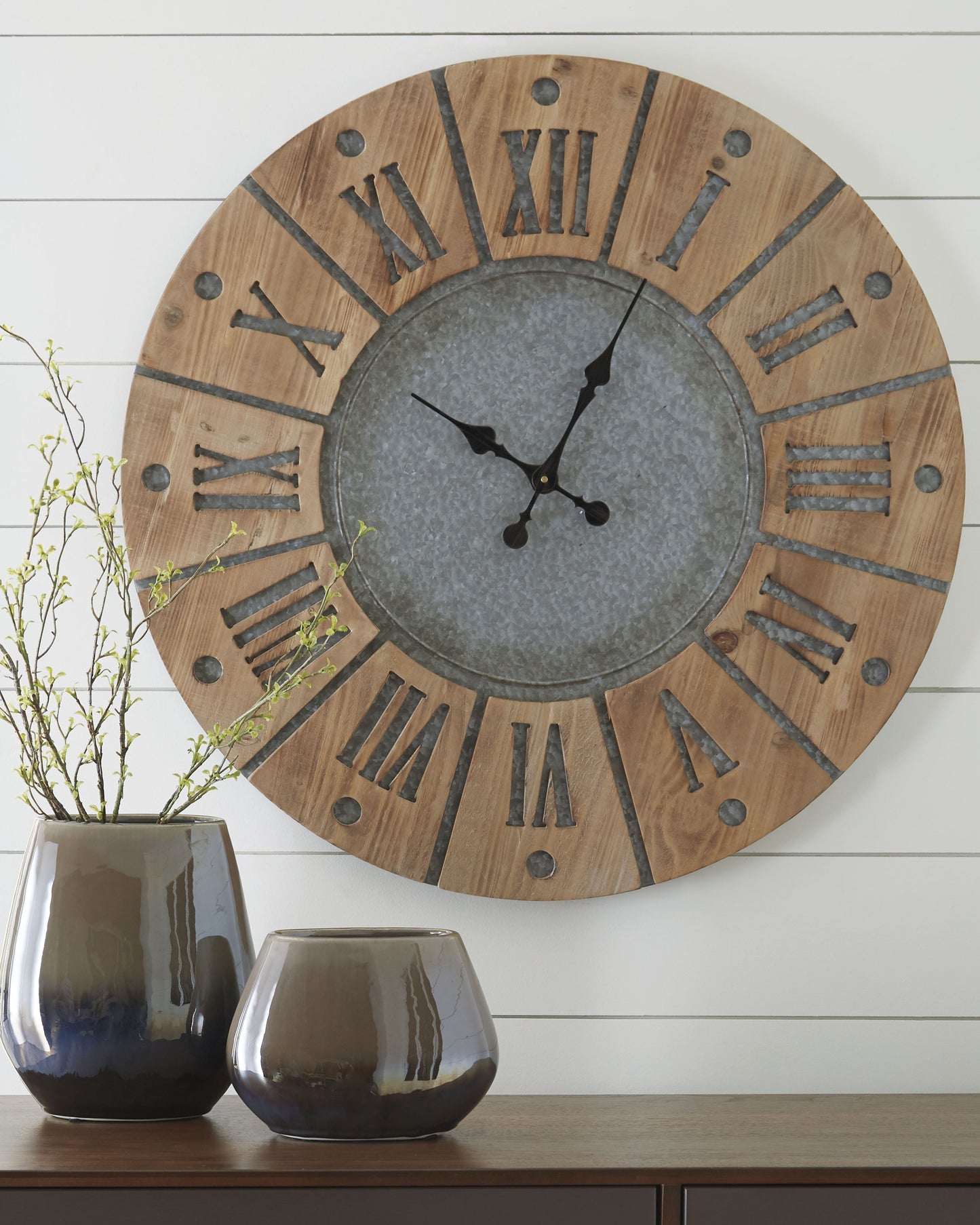 Myers Furniture Outlet - Ashley Furniture - Payson Wall Decor - Wall Clock / Antique Gray/Natural - A8010076