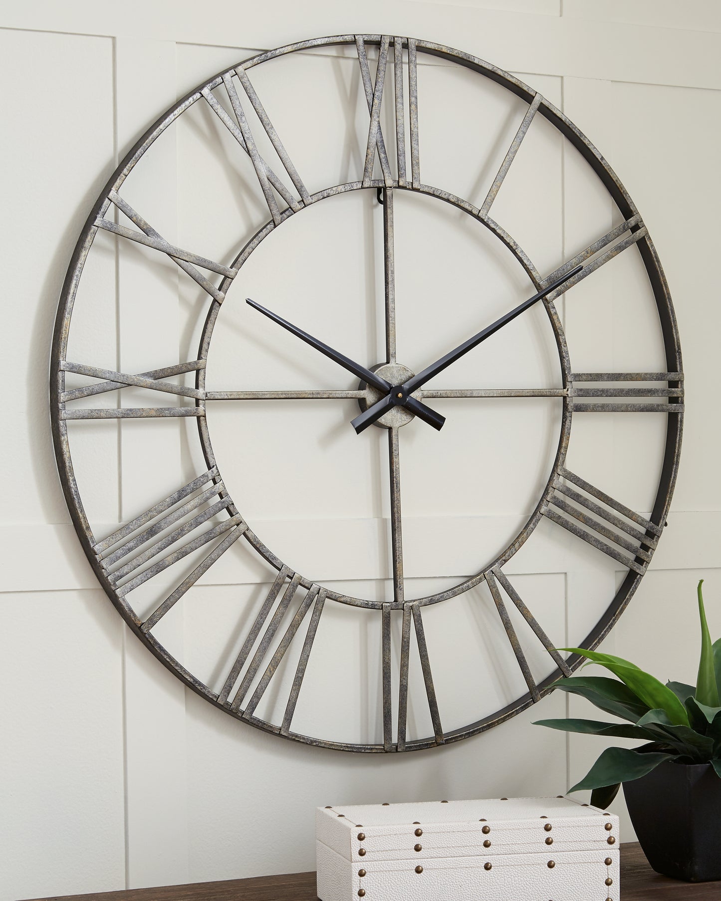 Myers Furniture Outlet - Ashley Furniture - Paquita Wall Decor - Wall Clock / Antique Silver - A8010237