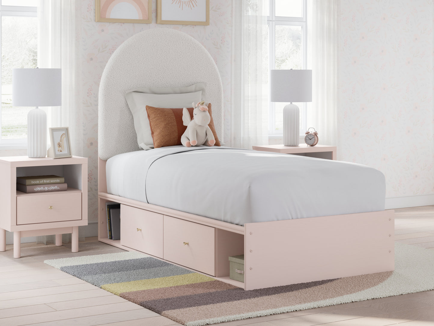 Myers Furniture Outlet - Ashley Furniture - Wistenpine Bedroom - Twin Upholstered Panel Bed with Storage / Blush - B1323B12