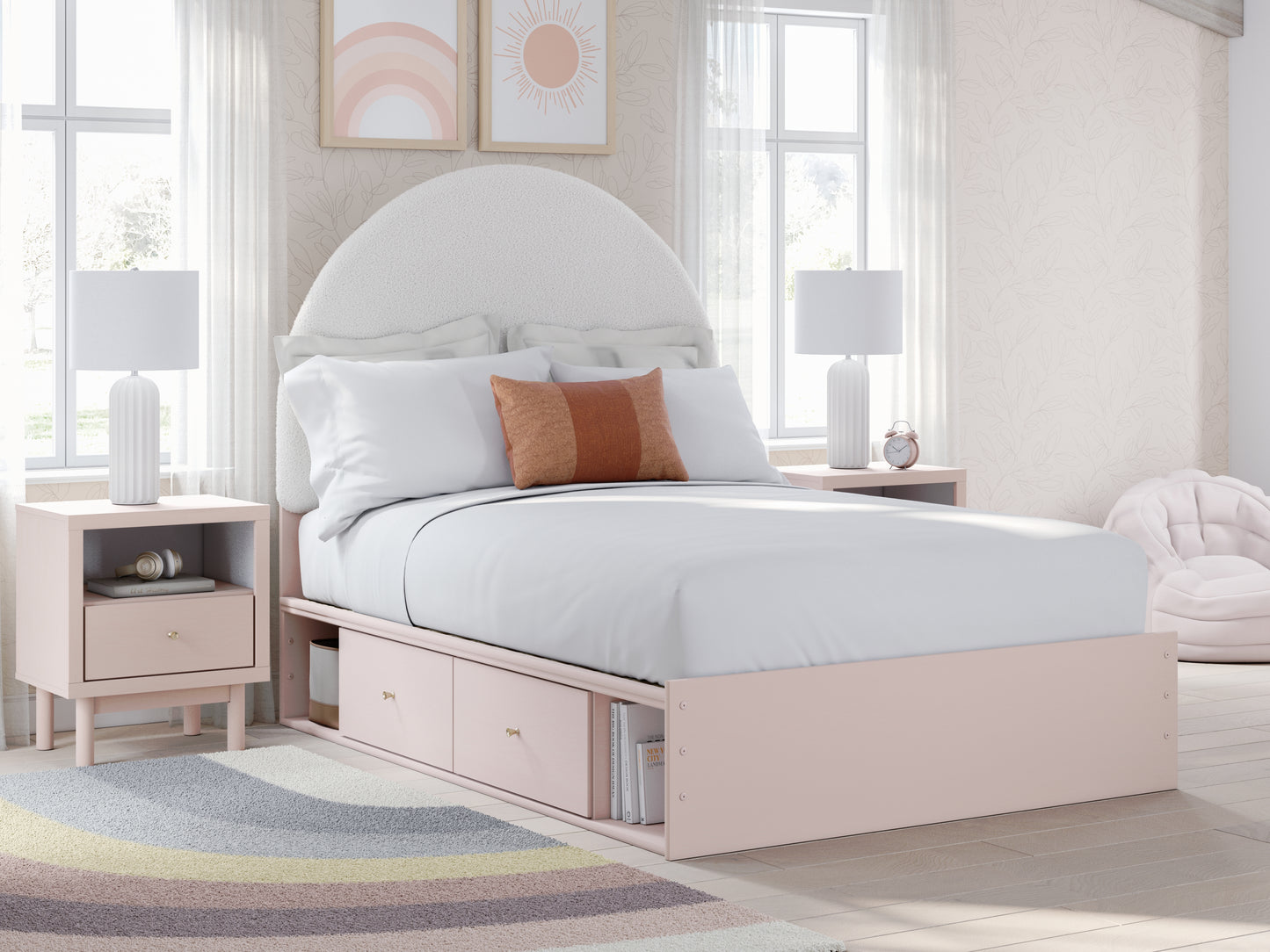 Myers Furniture Outlet - Ashley Furniture - Wistenpine Bedroom - Full Upholstered Panel Bed with Storage / Blush - B1323B13