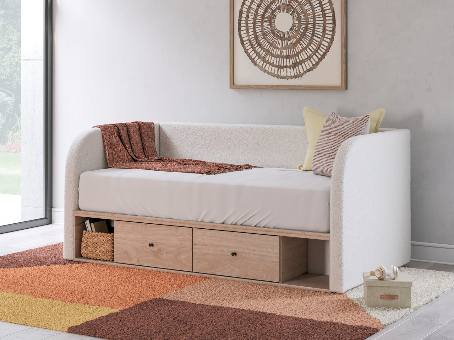 Myers Furniture Outlet - Ashley Furniture - Arloster Bedroom - Full Upholstered Day Bed with Storage / Tan/White - PCB1566B11