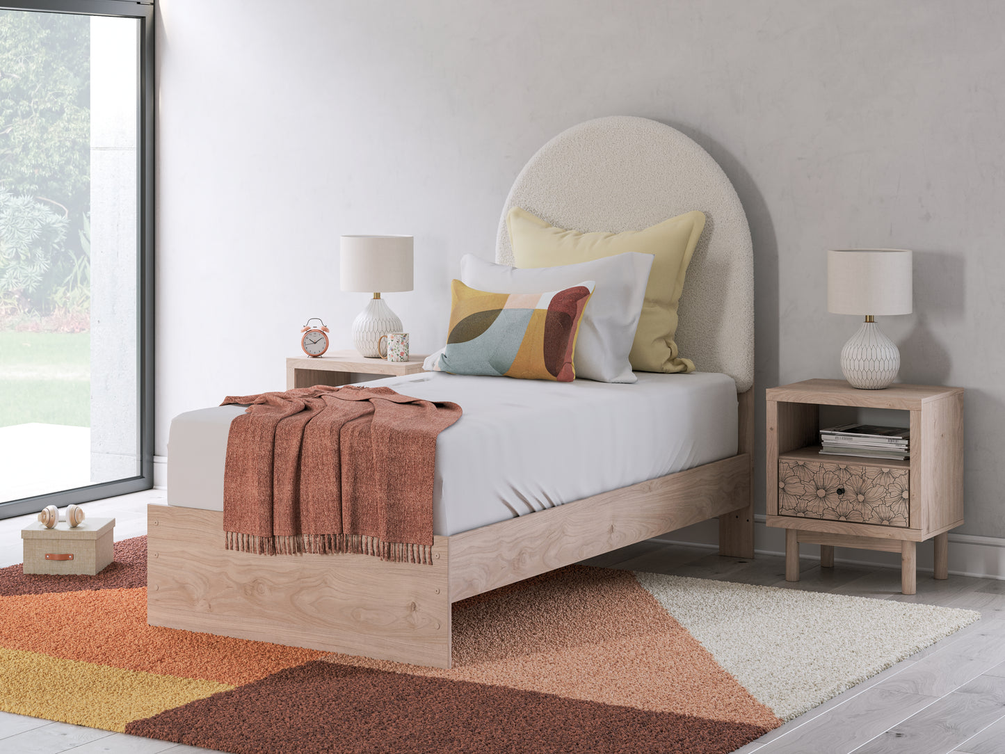 Myers Furniture Outlet - Ashley Furniture - Arloster Bedroom - Twin Upholstered Panel Bed / Tan/White - PCB1566B2