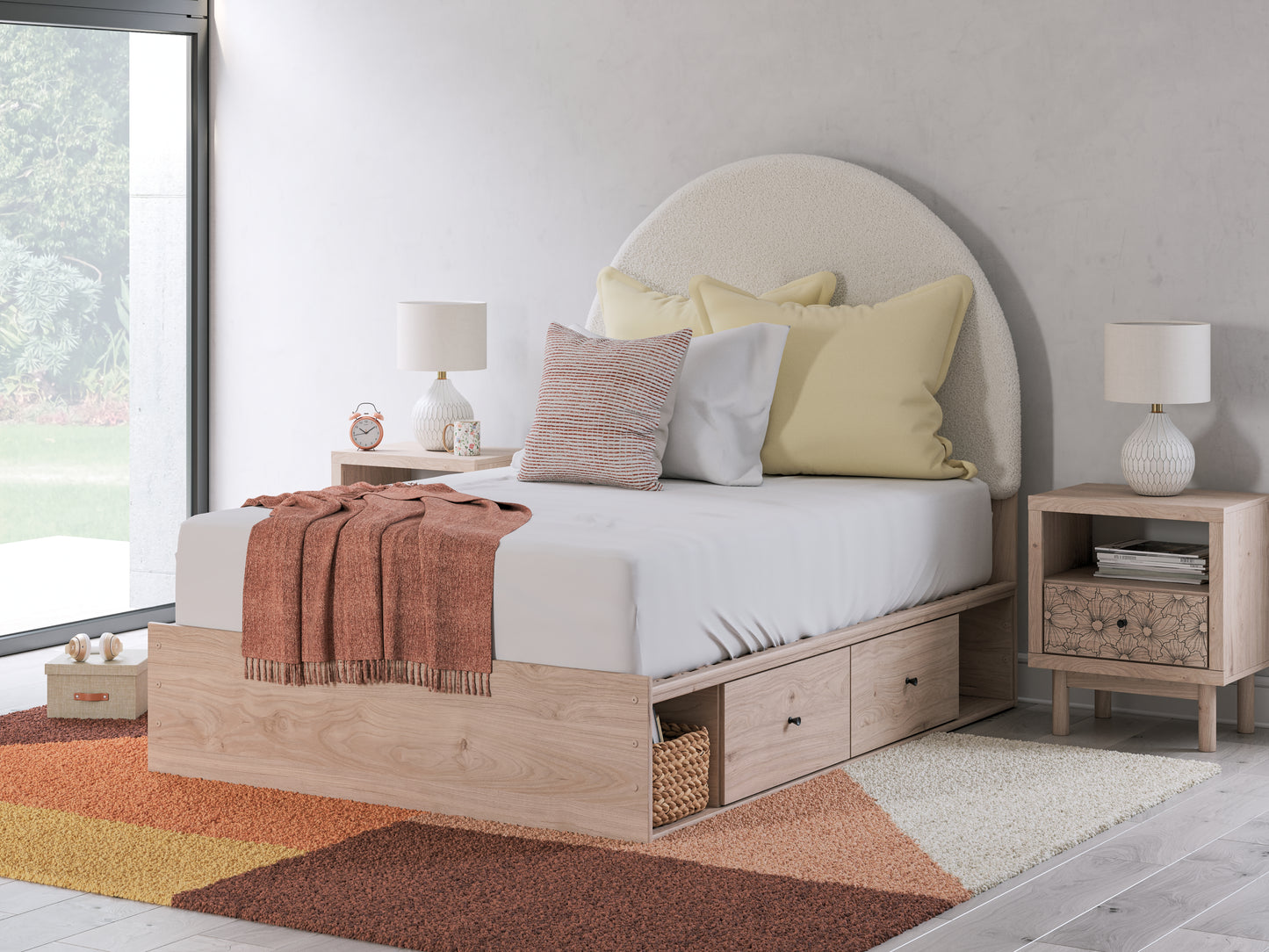 Myers Furniture Outlet - Ashley Furniture - Arloster Bedroom - Full Upholstered Panel Bed with Storage / Tan/White - PCB1566B7