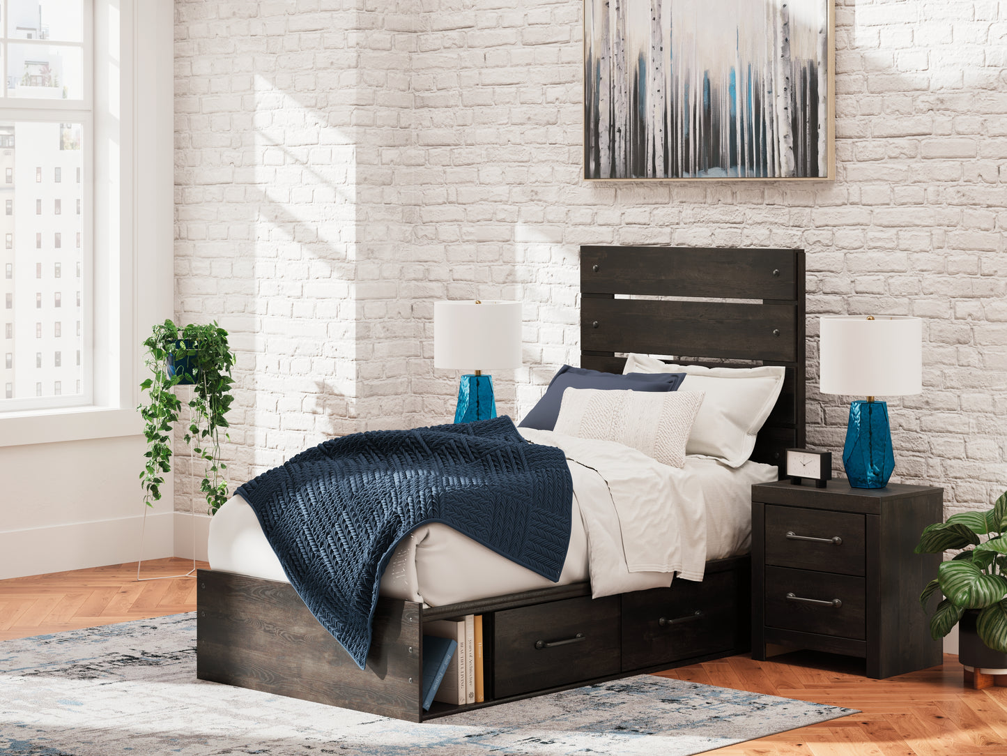 Myers Furniture Outlet - Ashley Furniture - Hollivern Bedroom - Twin Panel Storage Bed / Dark Gray - PCB2108B17