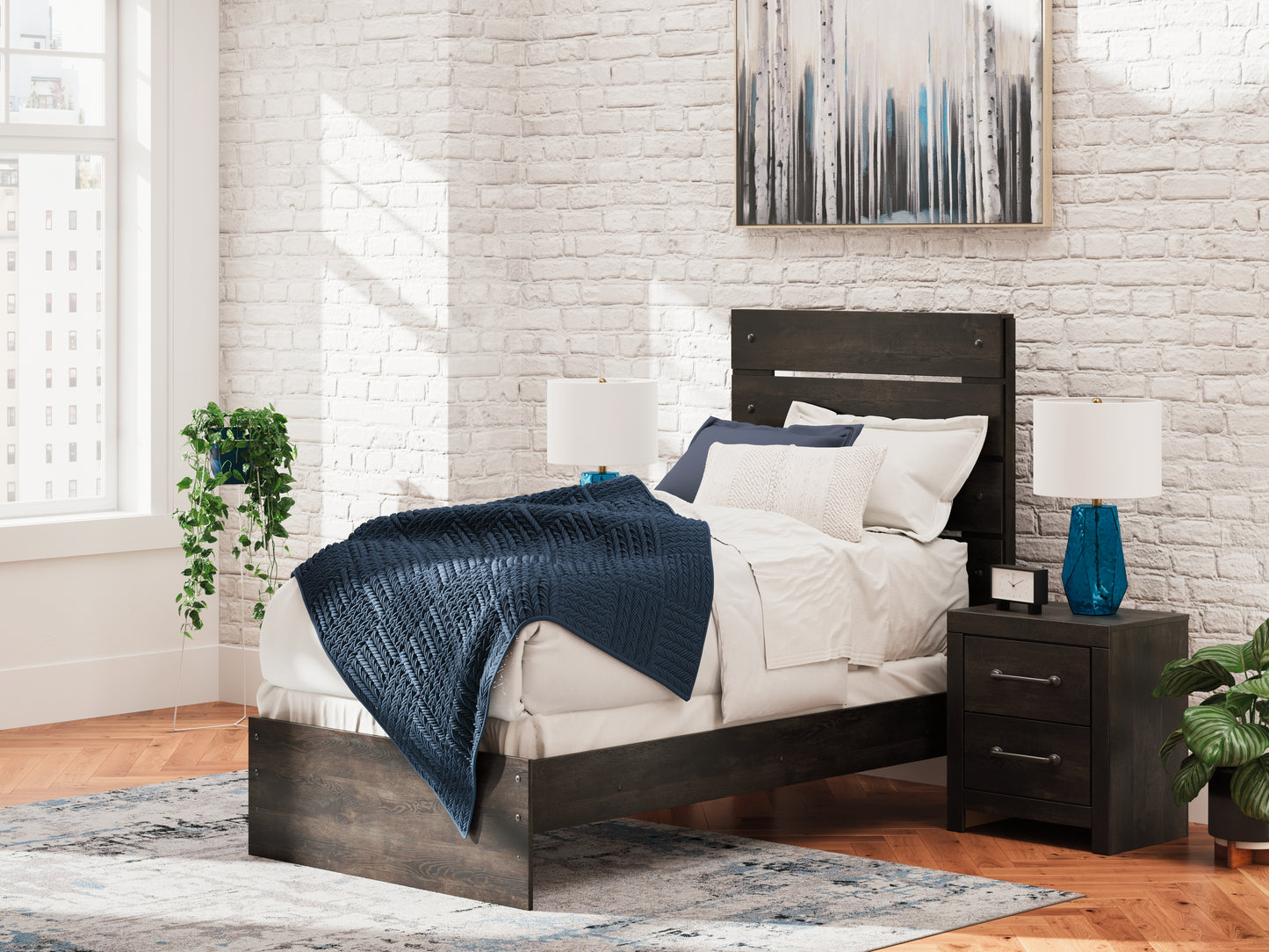 Myers Furniture Outlet - Ashley Furniture - Hollivern Bedroom - Twin Panel Bed / Dark Gray - PCB2108B11