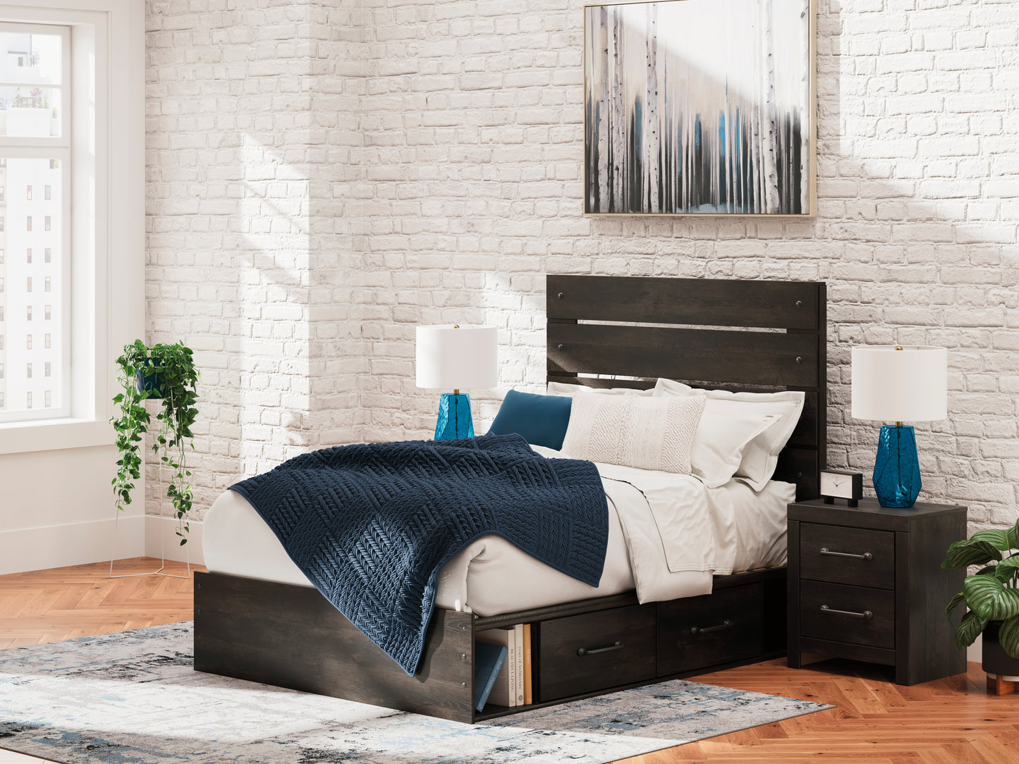 Myers Furniture Outlet - Ashley Furniture - Hollivern Bedroom - Full Panel Bed with Storage / Dark Gray - PCB2108B16