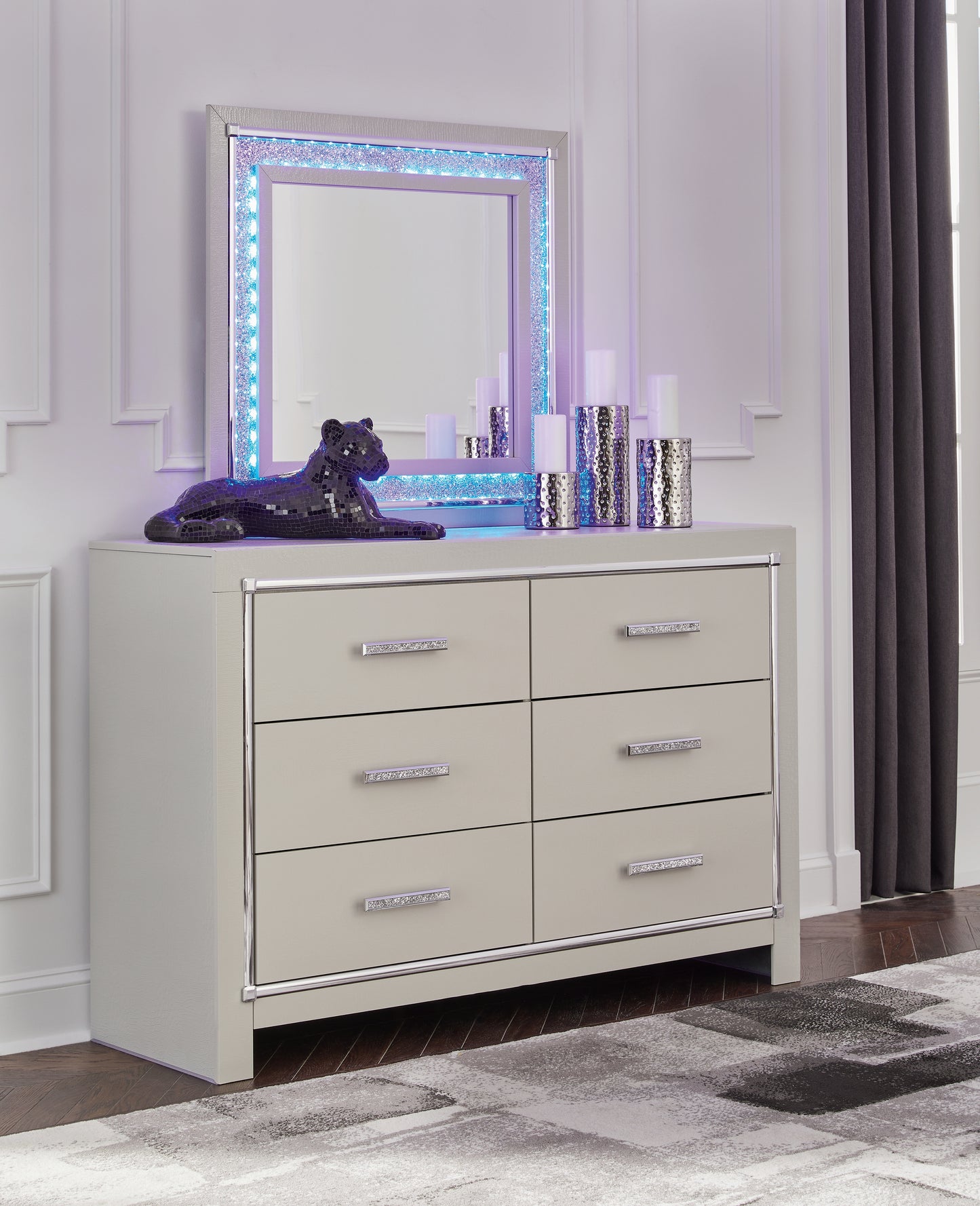 Myers Furniture Outlet - Ashley Furniture - Zyniden Bedroom - Dresser and Mirror / Silver - B2114B1