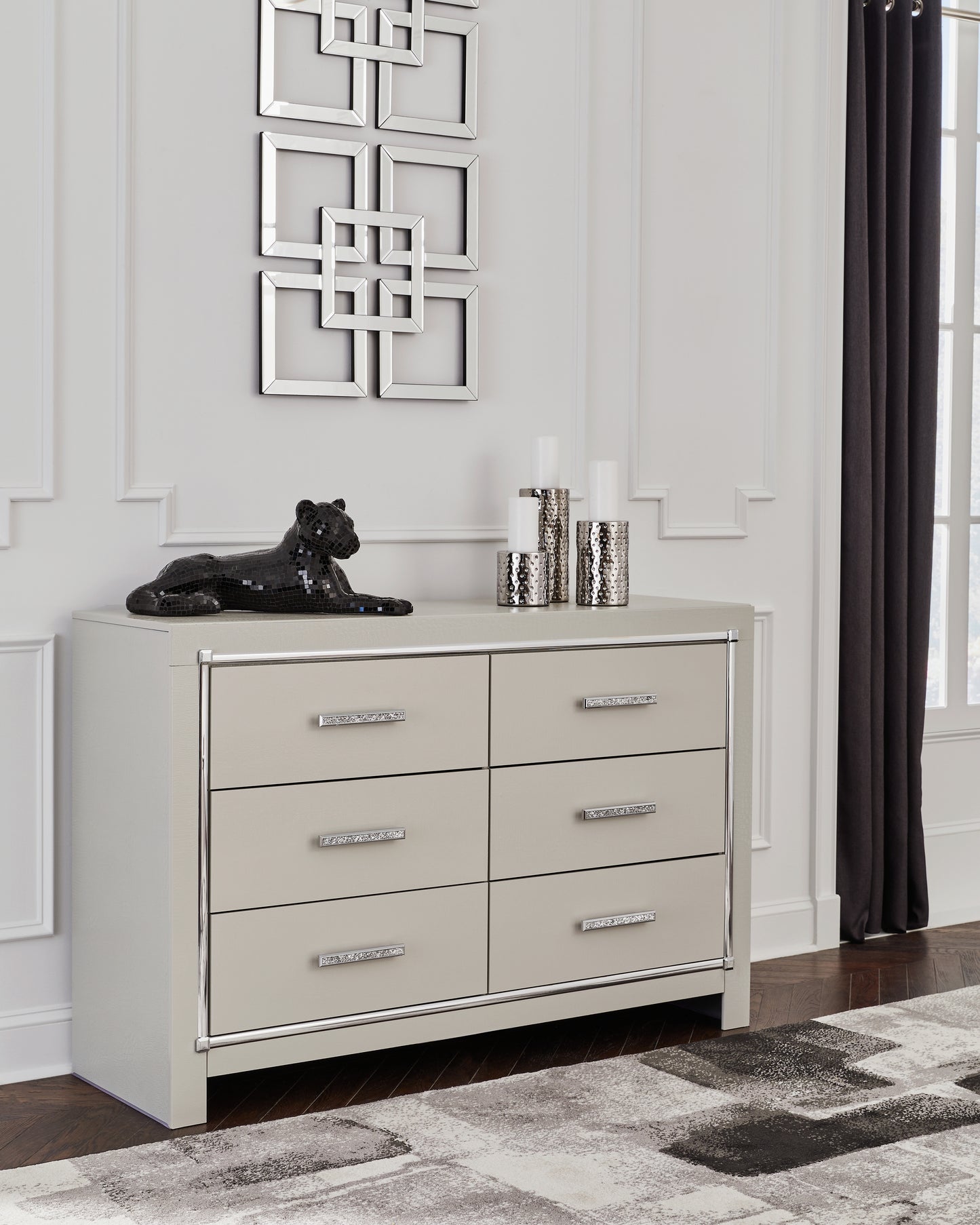 Myers Furniture Outlet - Ashley Furniture - Zyniden Bedroom - Queen Upholstered Panel Bed / Silver - B2114B2