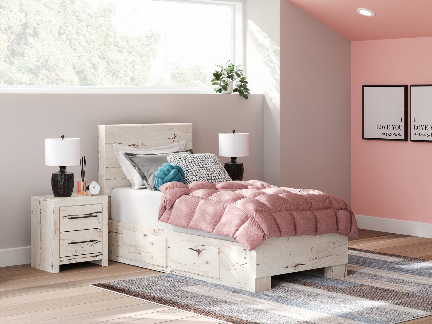 Myers Furniture Outlet - Ashley Furniture - Lawroy Bedroom - Twin Panel Bed with Storage / Light Natural - B2310B23