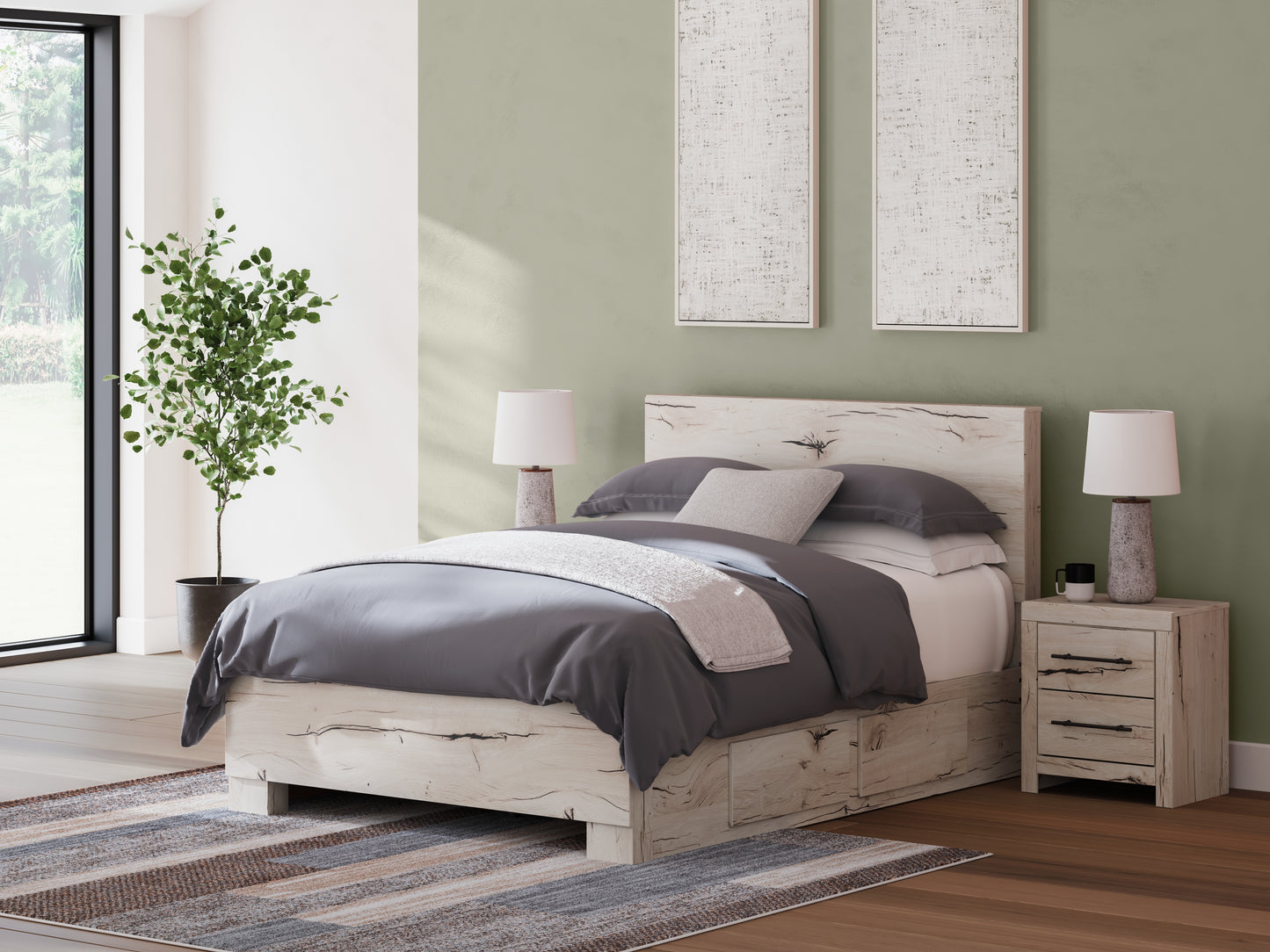 Myers Furniture Outlet - Ashley Furniture - Lawroy Bedroom - Full Panel Bed with Storage / Light Natural - B2310B43