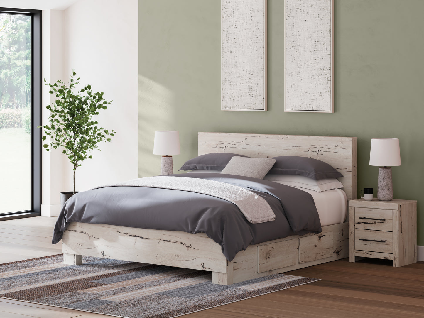 Myers Furniture Outlet - Ashley Furniture - Lawroy Bedroom - King Panel Bed with Storage / Light Natural - B2310B12