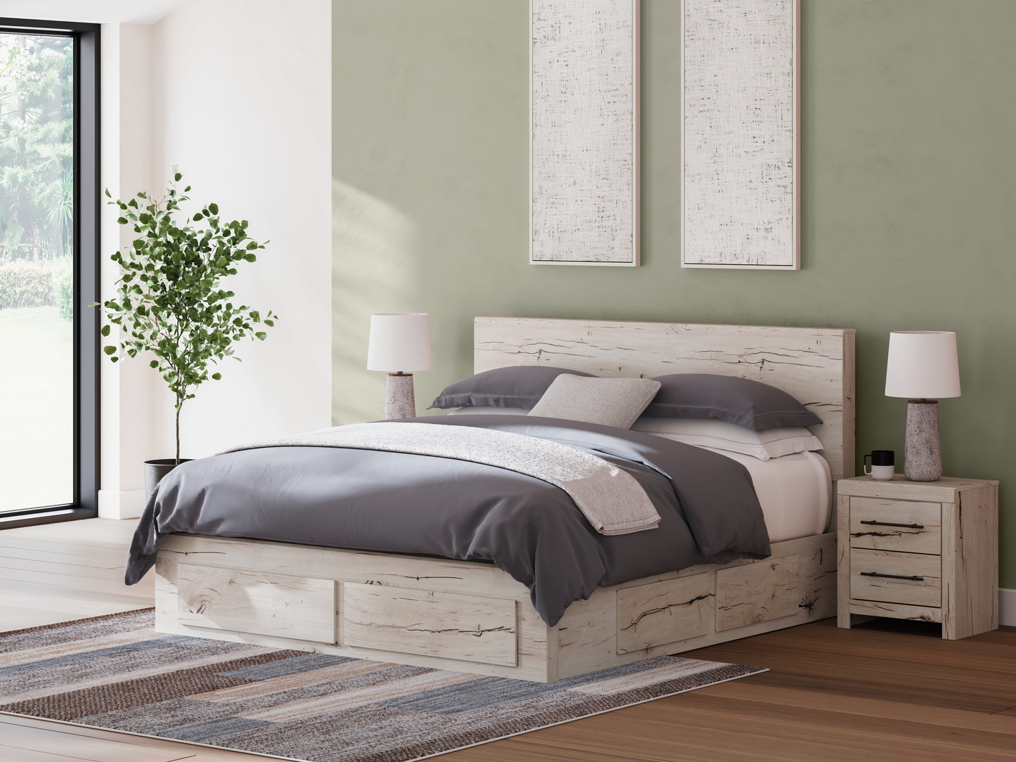 Myers Furniture Outlet - Ashley Furniture - Lawroy Bedroom - King Panel Storage Bed / Light Natural - B2310B14