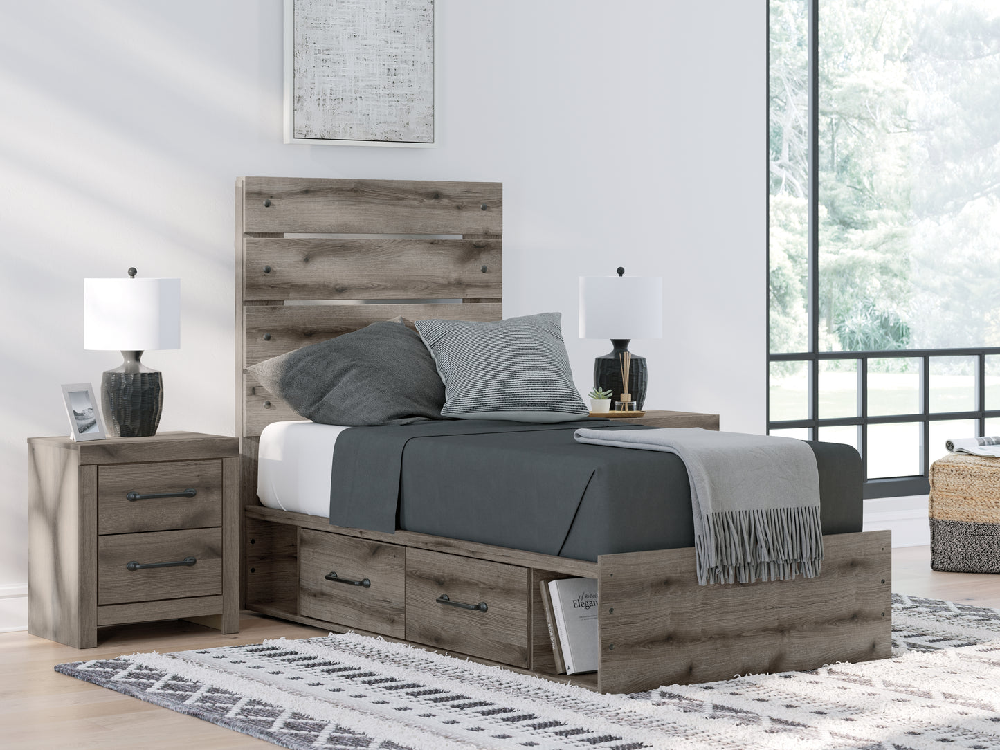 Myers Furniture Outlet - Ashley Furniture - Graystorm Bedroom - Twin Panel Storage Bed / Brown Gray - PCB2405B18
