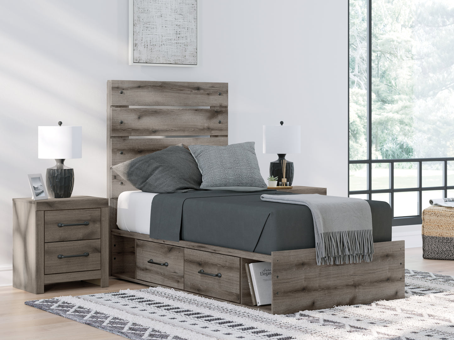Myers Furniture Outlet - Ashley Furniture - Graystorm Bedroom - Twin Panel Bed with Storage / Brown Gray - PCB2405B19