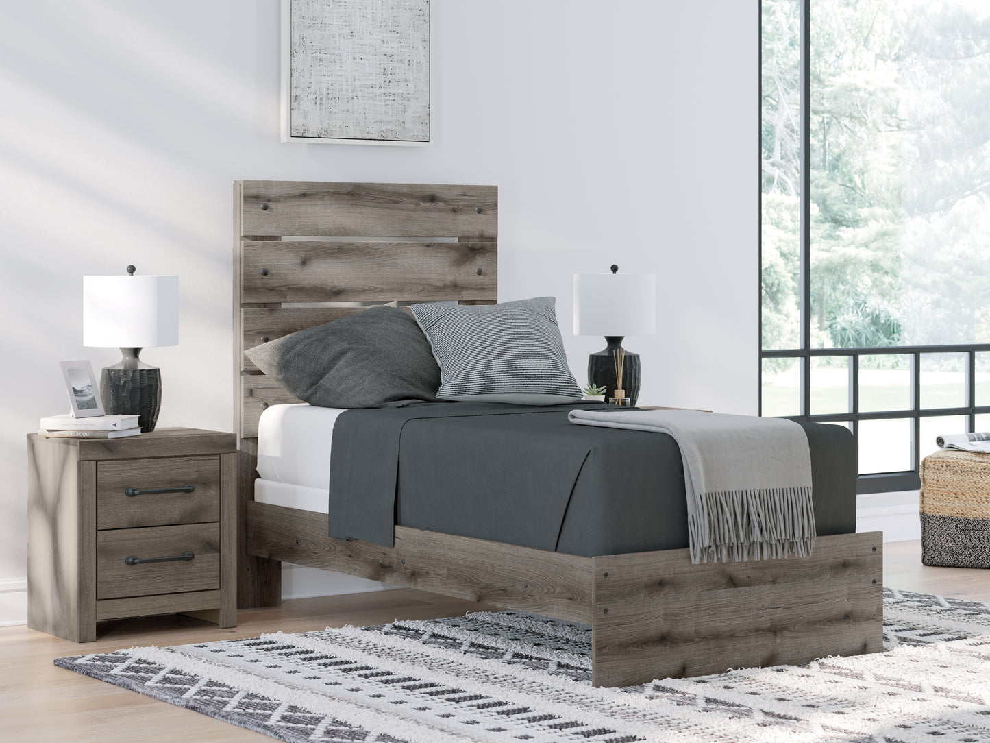 Myers Furniture Outlet - Ashley Furniture - Graystorm Bedroom - Twin Panel Bed / Brown Gray - PCB2405B12