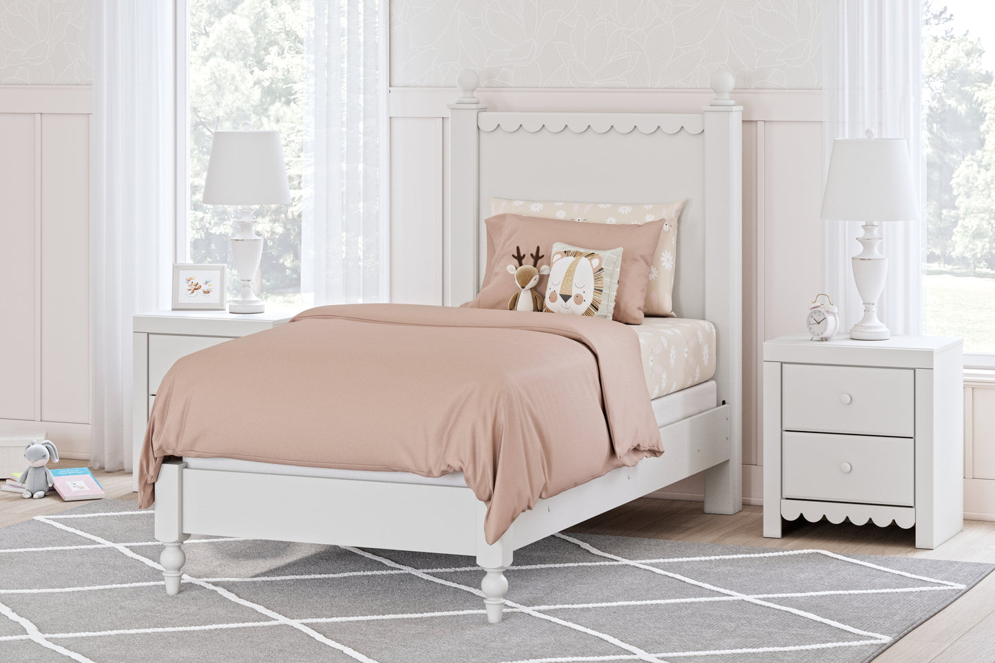 Myers Furniture Outlet - Ashley Furniture - Mollviney Bedroom - Twin Panel Bed / White - B2540B2