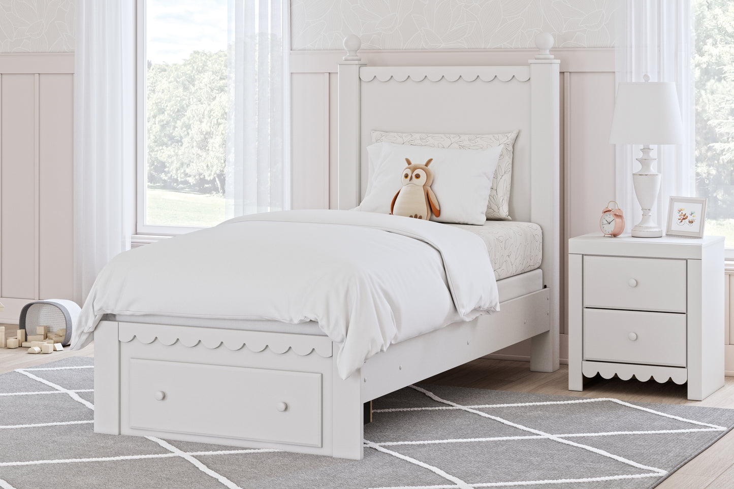 Myers Furniture Outlet - Ashley Furniture - Mollviney Bedroom - Twin Panel Storage Bed / White - B2540B6