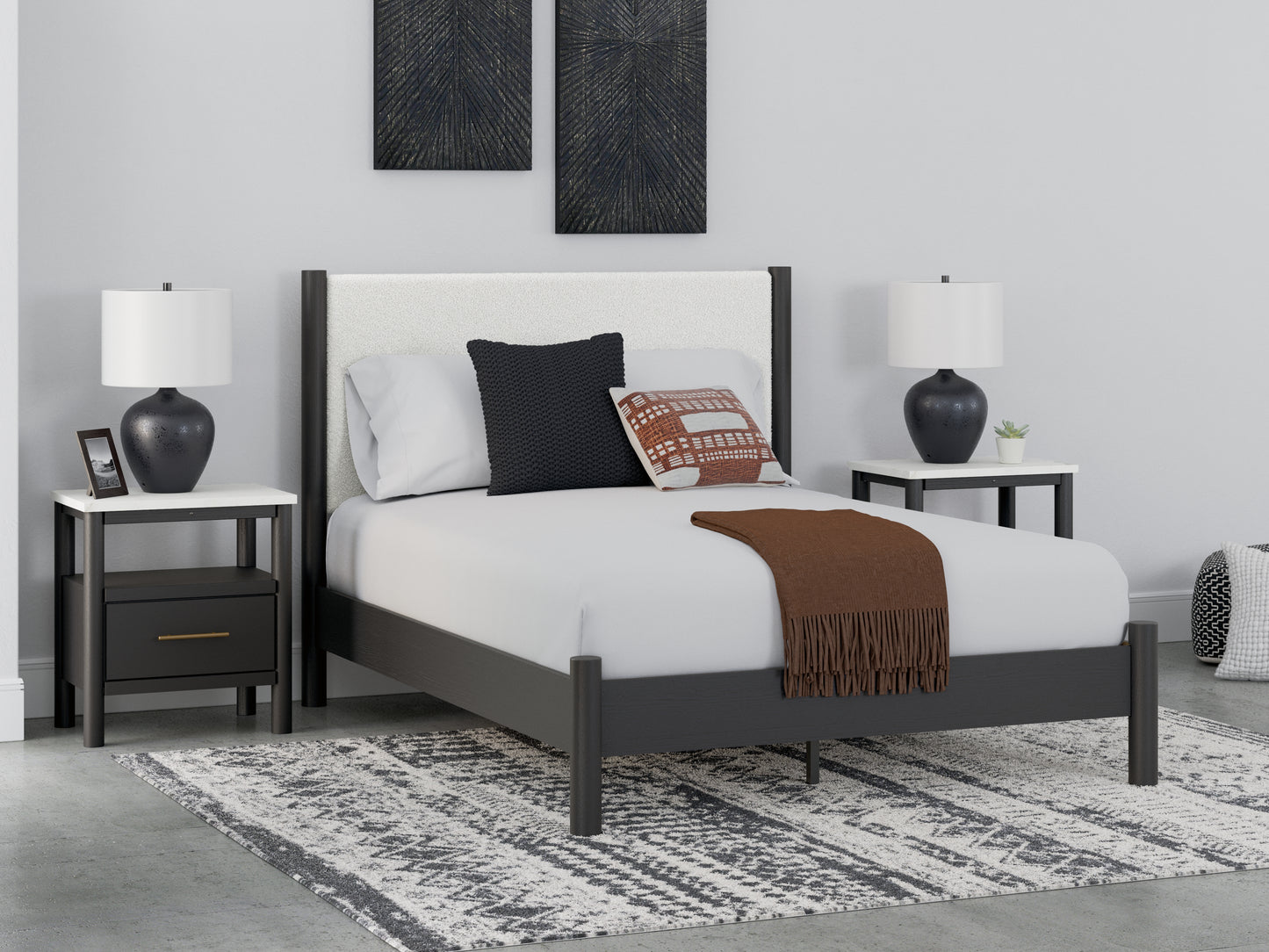Myers Furniture Outlet - Ashley Furniture - Cadmori Bedroom - Queen Upholstered Panel Bed / Black/White - B2616B2