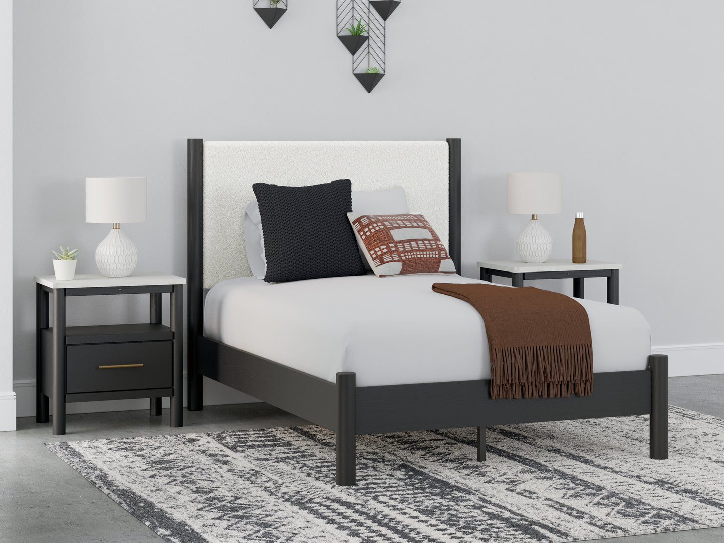 Myers Furniture Outlet - Ashley Furniture - Cadmori Bedroom - Full Upholstered Panel Bed / Black/White - B2616B3
