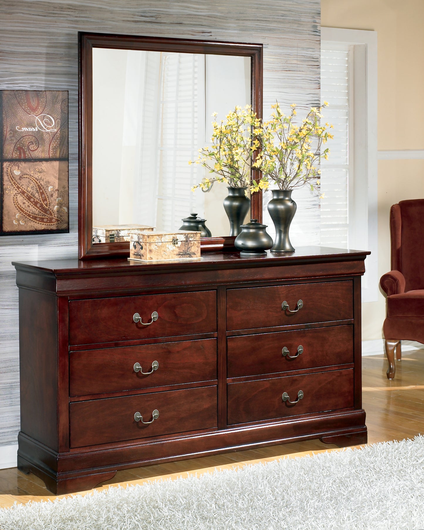 Myers Furniture Outlet - Ashley Furniture - Alisdair Bedroom - Dresser and Mirror / Reddish Brown - B376B1