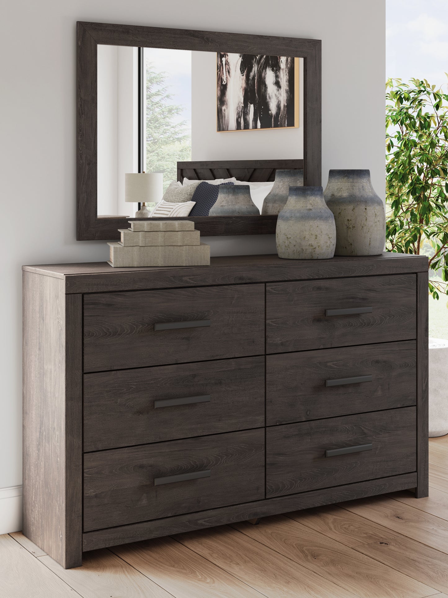 Myers Furniture Outlet - Ashley Furniture - Prendonea Bedroom - Dresser and Mirror / Charcoal - B3789B1