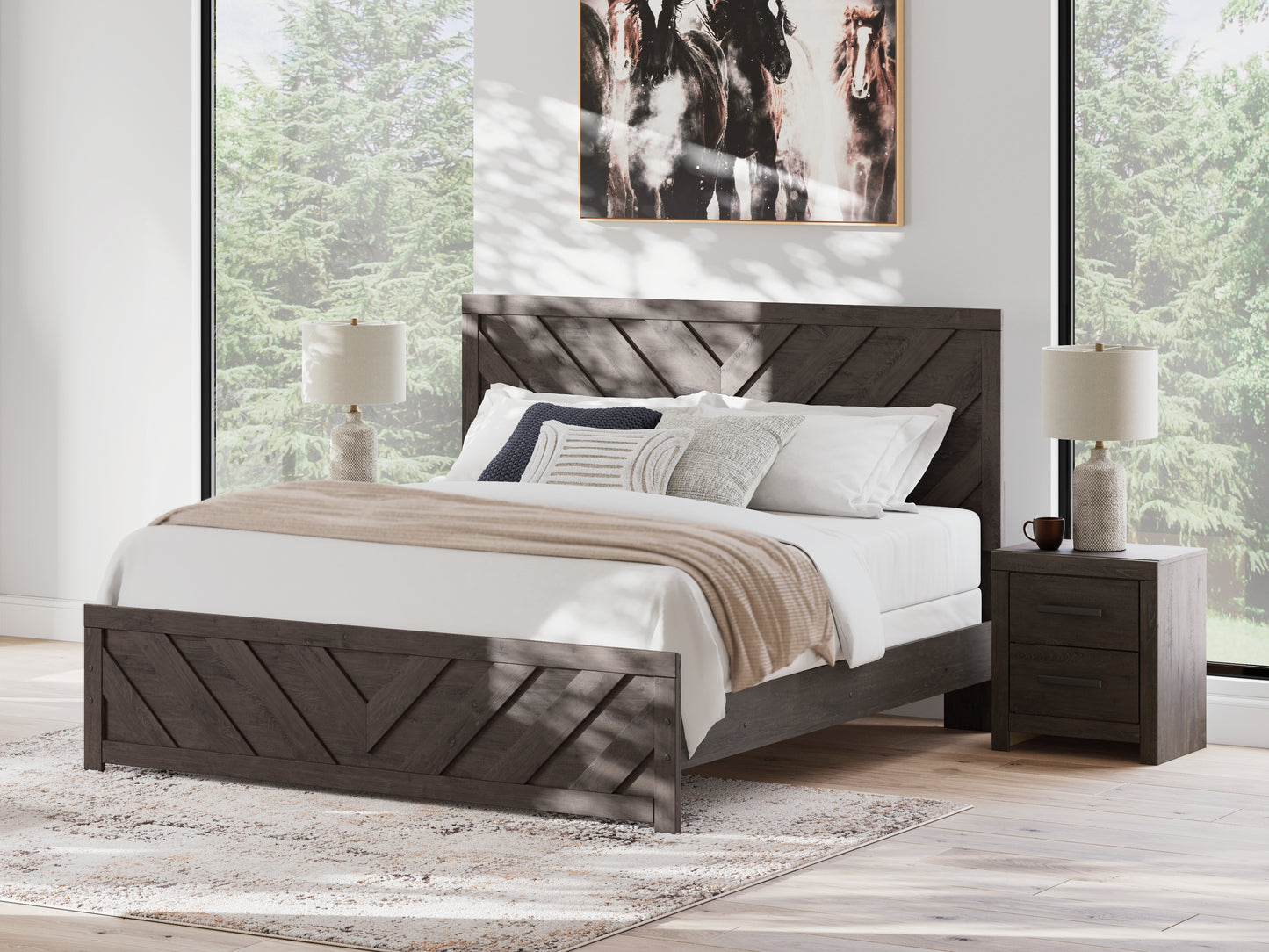 Myers Furniture Outlet - Ashley Furniture - Prendonea Bedroom - King Panel Bed / Charcoal - B3789B8