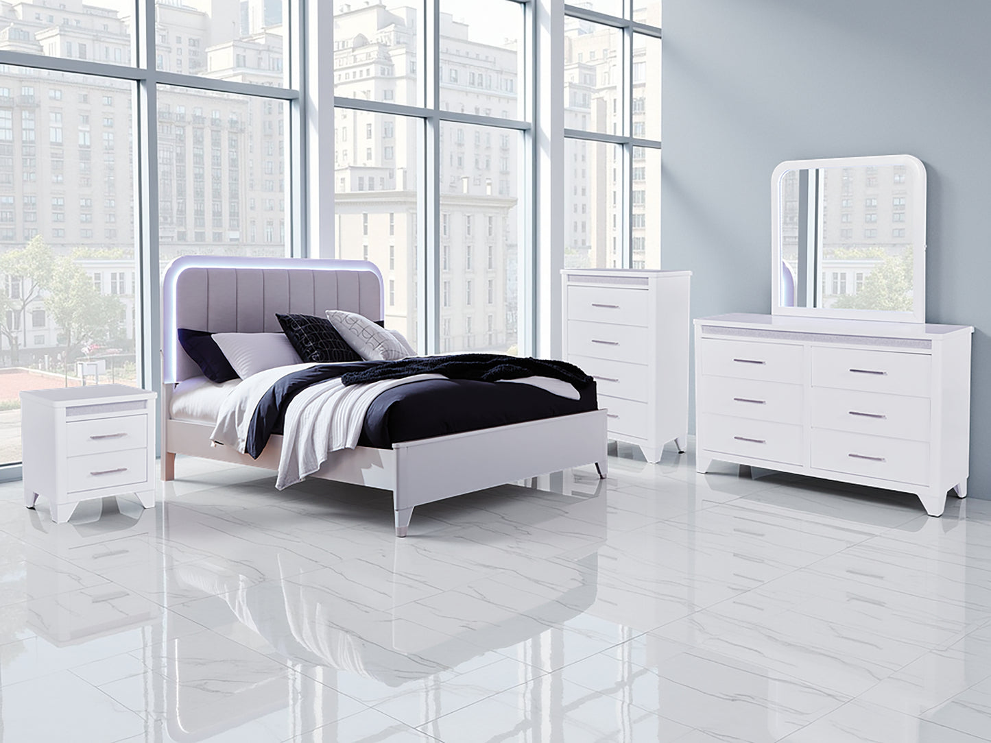 Myers Furniture Outlet - Ashley Furniture - Jarlee Bedroom - Queen Upholstered Panel Bed / White - PCB392B2