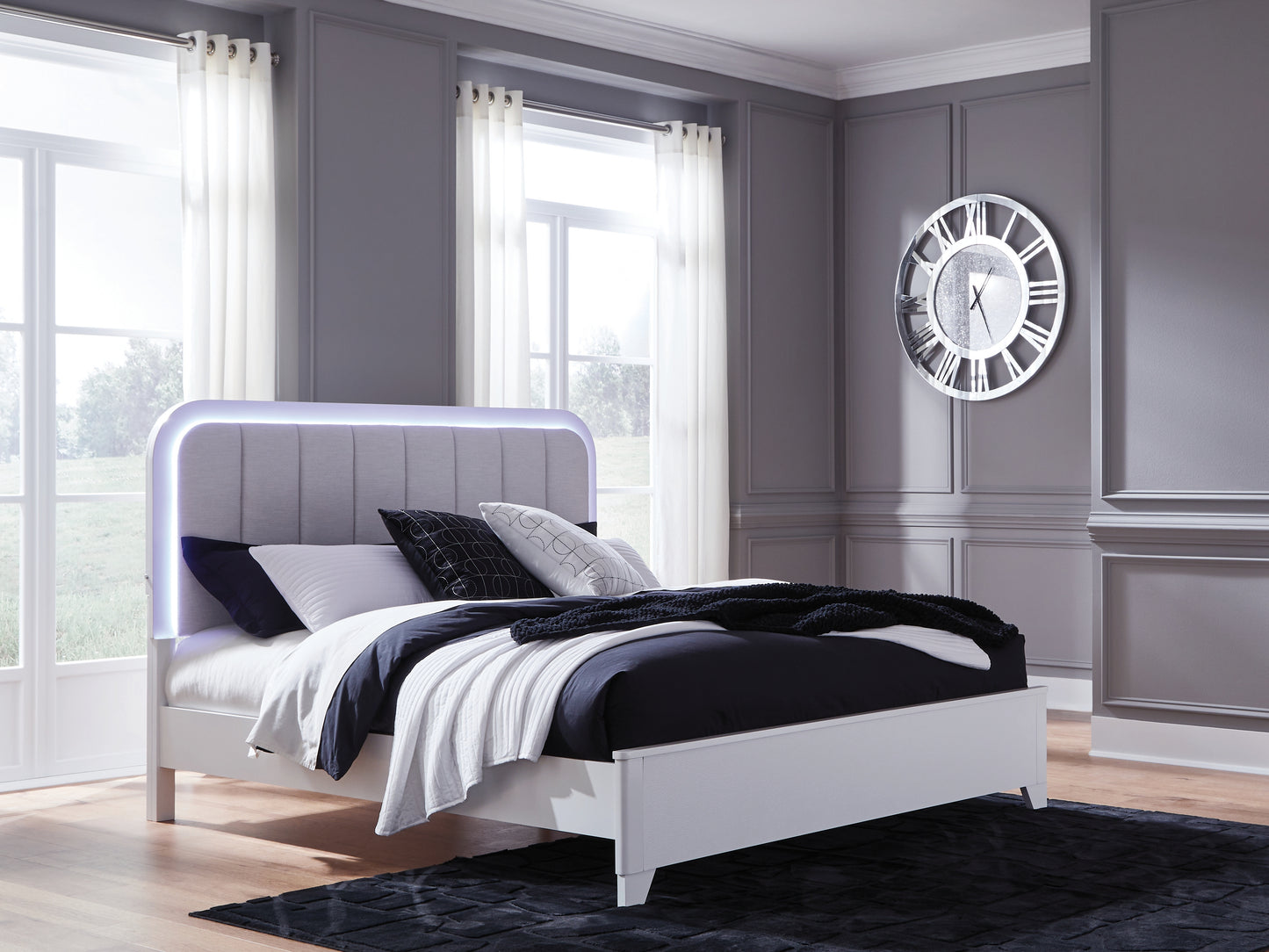 Myers Furniture Outlet - Ashley Furniture - Jarlee Bedroom - King Upholstered Panel Bed / White - PCB392B4